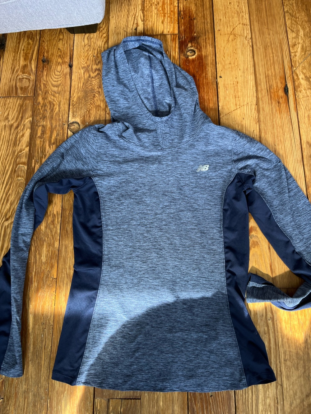 New Balance Heather Gray and Navy Performance Hoodie